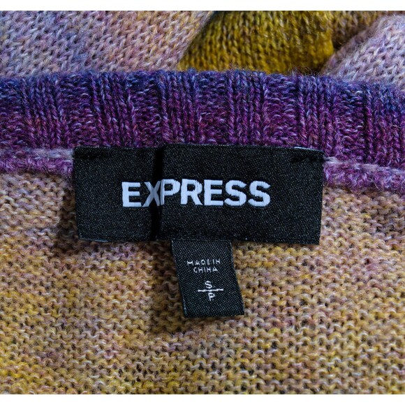 Express Purple Yellow Blue Ombre Stripe Fuzzy Long Tunic Sweater Dress Sz S - Picture 4 of 4